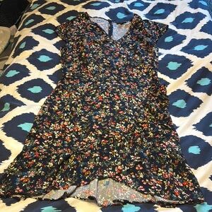 J. Crew Navy Floral High-Low V-Neck Dress